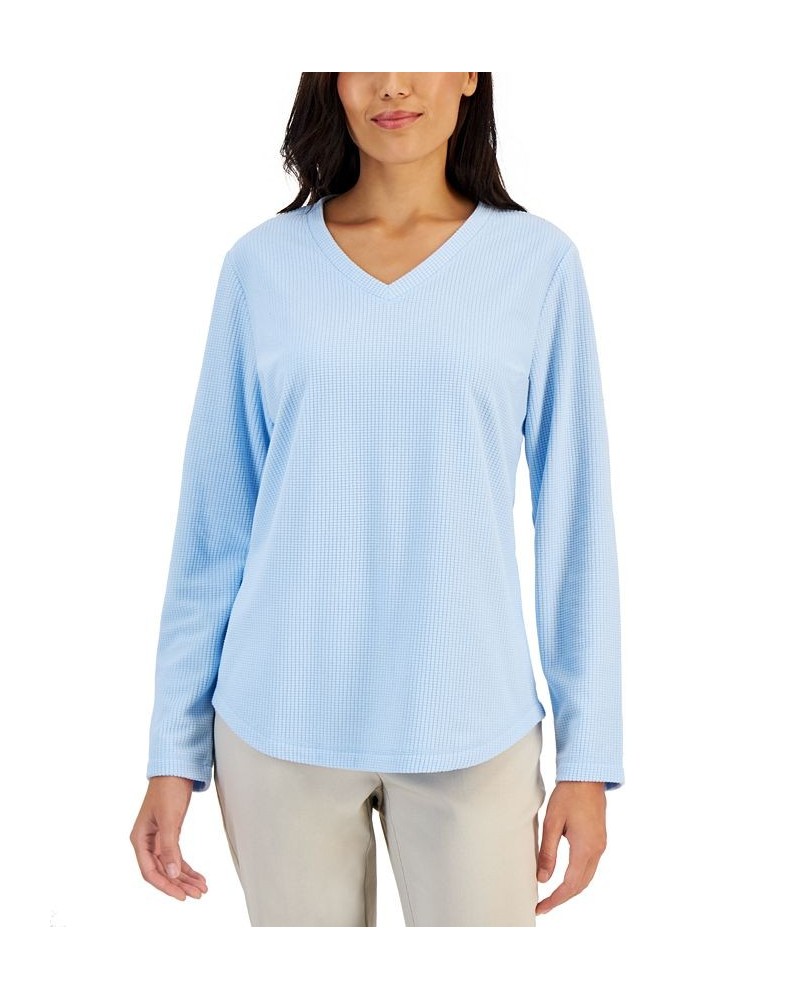 Women's Textured Microfleece V-Neck Top Crescendo Blue $12.21 Tops