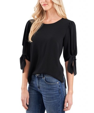 Women's Bow-Detail Puff-Sleeve Blouse Top Black $21.58 Tops