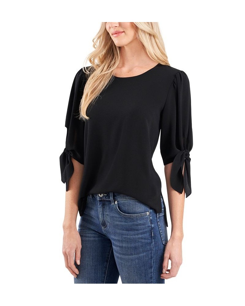 Women's Bow-Detail Puff-Sleeve Blouse Top Black $21.58 Tops