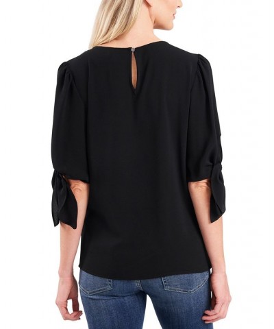 Women's Bow-Detail Puff-Sleeve Blouse Top Black $21.58 Tops