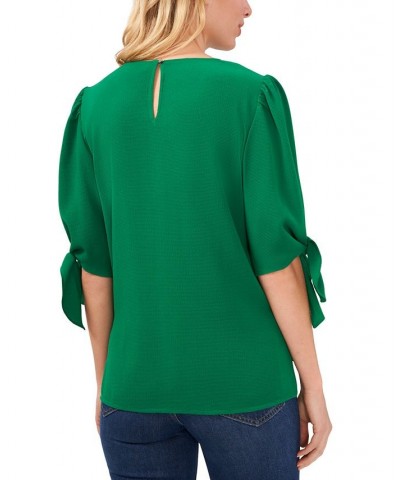 Women's Bow-Detail Puff-Sleeve Blouse Top Black $21.58 Tops