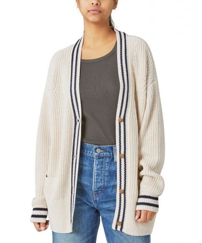 Women's Textured Varsity Cardigan White $47.73 Sweaters