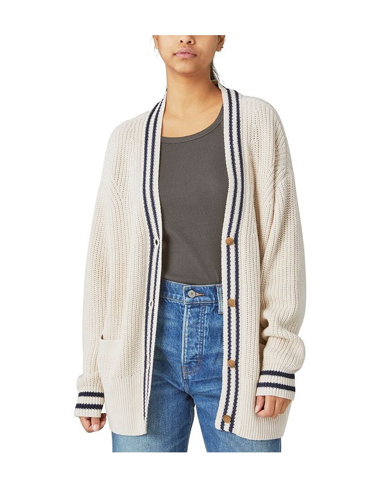 Women's Textured Varsity Cardigan White $47.73 Sweaters