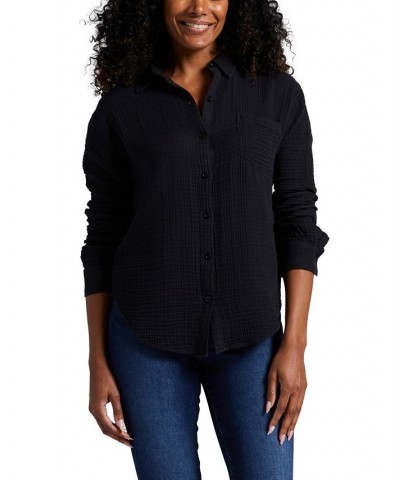 Women's Textured Long-Sleeve Tunic Top Black $36.66 Tops