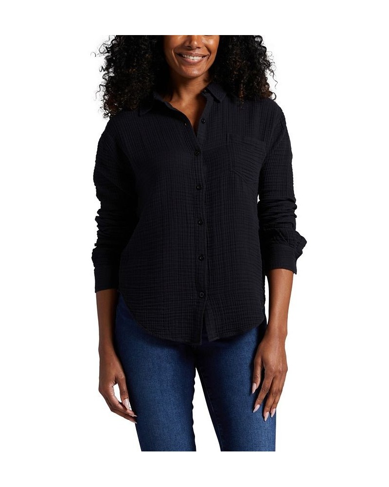 Women's Textured Long-Sleeve Tunic Top Black $36.66 Tops