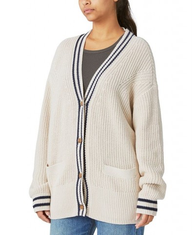 Women's Textured Varsity Cardigan White $47.73 Sweaters