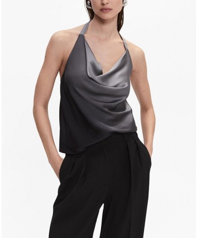 Women's Back Opening Satin Top Gray $28.00 Tops