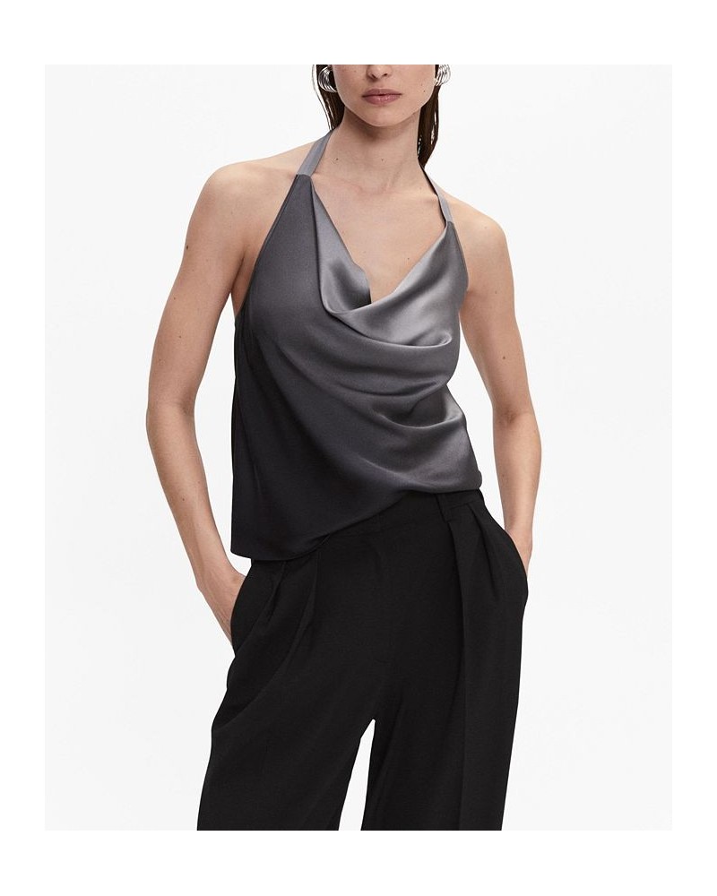 Women's Back Opening Satin Top Gray $28.00 Tops