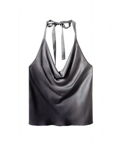 Women's Back Opening Satin Top Gray $28.00 Tops