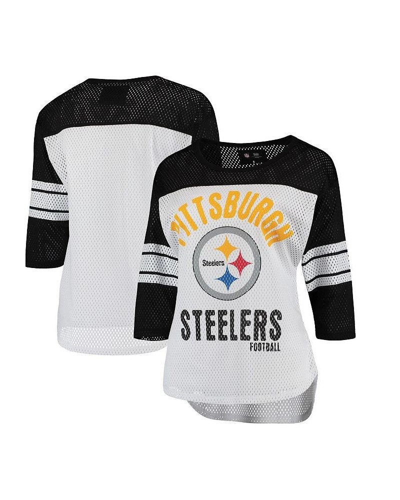 Women's White and Black Pittsburgh Steelers First Team Three-Quarter Sleeve Mesh T-shirt White, Black $24.20 Tops