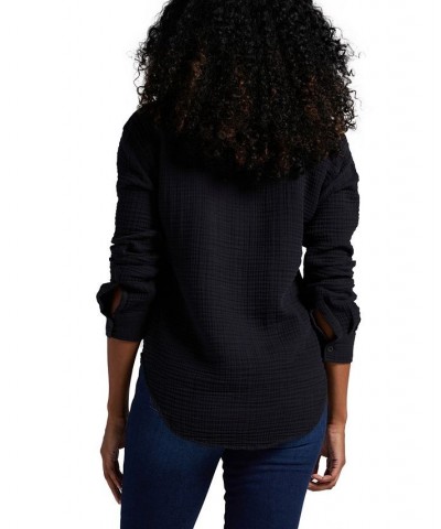 Women's Textured Long-Sleeve Tunic Top Black $36.66 Tops