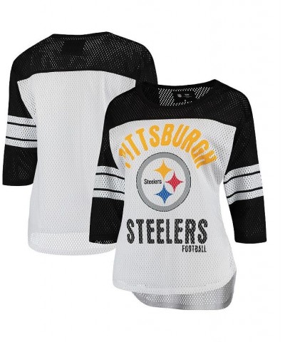 Women's White and Black Pittsburgh Steelers First Team Three-Quarter Sleeve Mesh T-shirt White, Black $24.20 Tops