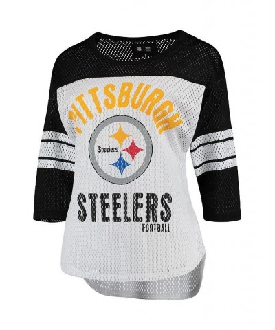 Women's White and Black Pittsburgh Steelers First Team Three-Quarter Sleeve Mesh T-shirt White, Black $24.20 Tops