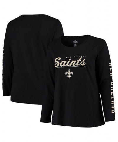 Women's Black New Orleans Saints Plus Size Team Logo Long Sleeve T-shirt Black $28.49 Tops