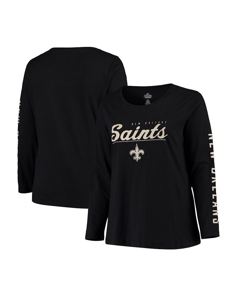 Women's Black New Orleans Saints Plus Size Team Logo Long Sleeve T-shirt Black $28.49 Tops