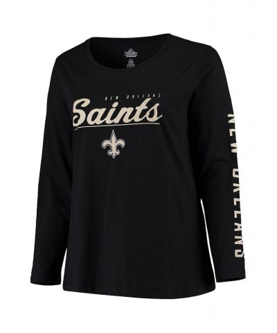 Women's Black New Orleans Saints Plus Size Team Logo Long Sleeve T-shirt Black $28.49 Tops