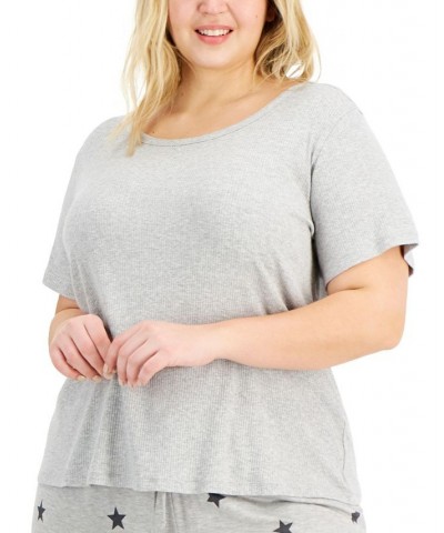 Plus Size Ribbed Sleep T-Shirt Gray $10.45 Sleepwear