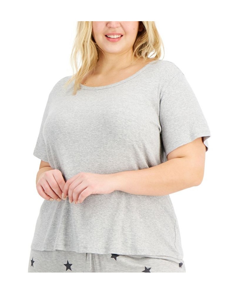 Plus Size Ribbed Sleep T-Shirt Gray $10.45 Sleepwear