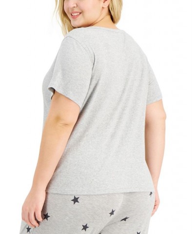 Plus Size Ribbed Sleep T-Shirt Gray $10.45 Sleepwear