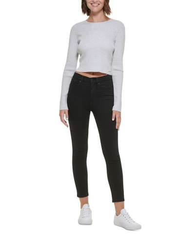 Women's Cropped Rib-Knit Sweater Optic Heather Silver $24.68 Sweaters