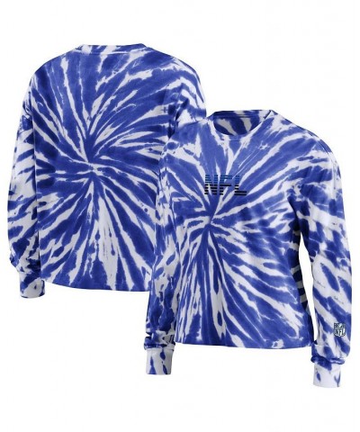 Women's Blue Shield Merchandise Tie-Dye Cropped Long Sleeve T-shirt Blue $33.59 Tops