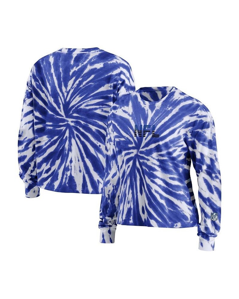 Women's Blue Shield Merchandise Tie-Dye Cropped Long Sleeve T-shirt Blue $33.59 Tops