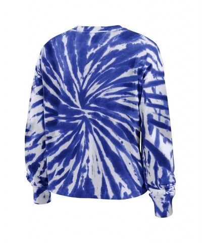 Women's Blue Shield Merchandise Tie-Dye Cropped Long Sleeve T-shirt Blue $33.59 Tops