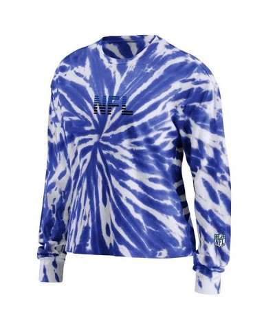 Women's Blue Shield Merchandise Tie-Dye Cropped Long Sleeve T-shirt Blue $33.59 Tops