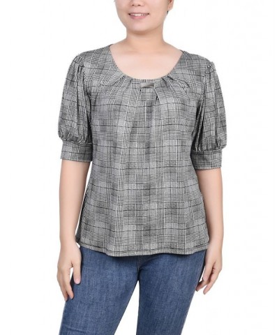 Women's Missy Short Sleeve Balloon Sleeve Top Jet Benplaid $17.36 Tops