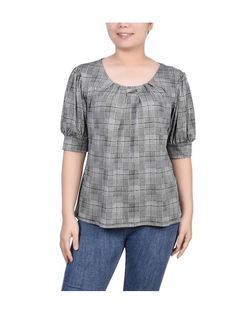 Women's Missy Short Sleeve Balloon Sleeve Top Jet Benplaid $17.36 Tops