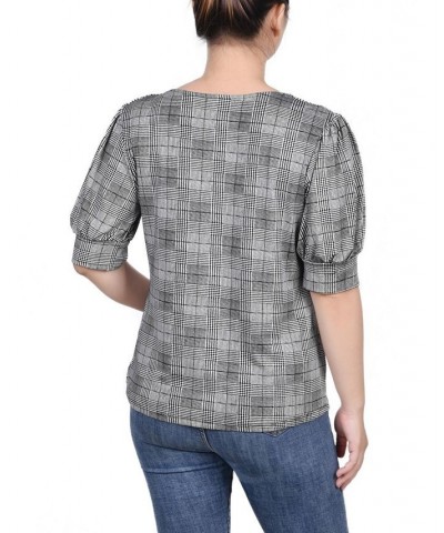 Women's Missy Short Sleeve Balloon Sleeve Top Jet Benplaid $17.36 Tops