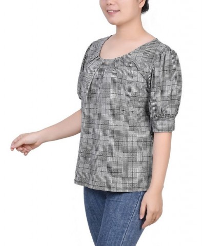 Women's Missy Short Sleeve Balloon Sleeve Top Jet Benplaid $17.36 Tops