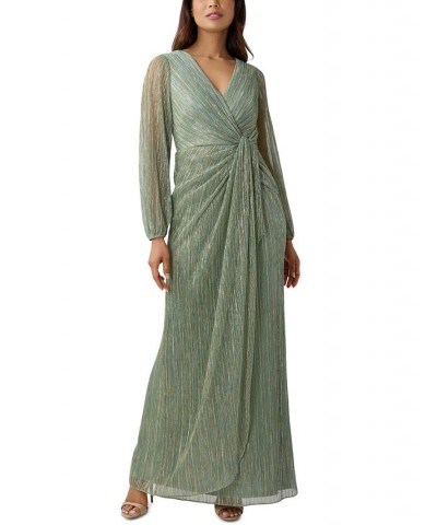 Women's Metallic Crinkled Draped Gown Green Slate $74.09 Dresses