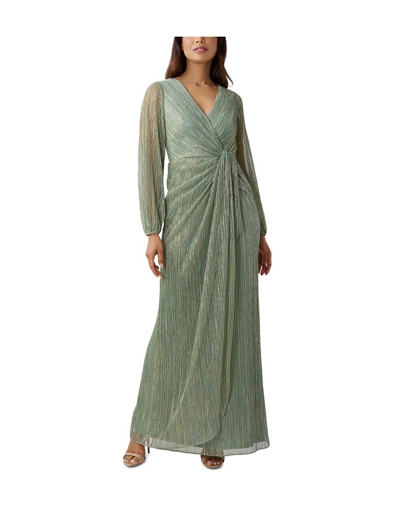 Women's Metallic Crinkled Draped Gown Green Slate $74.09 Dresses