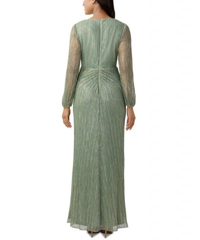 Women's Metallic Crinkled Draped Gown Green Slate $74.09 Dresses