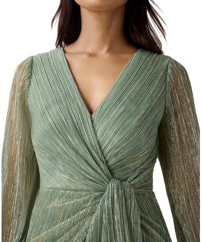 Women's Metallic Crinkled Draped Gown Green Slate $74.09 Dresses