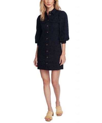 Women's Puff-Sleeve Eyelet Shirtdress Blue $50.88 Dresses