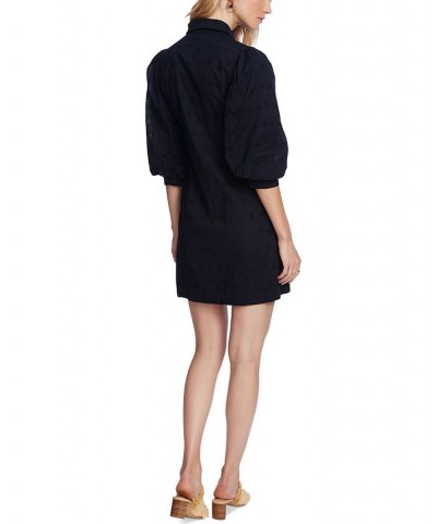 Women's Puff-Sleeve Eyelet Shirtdress Blue $50.88 Dresses