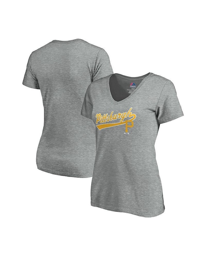 Women's Heathered Gray Pittsburgh Pirates Showtime V-Neck T-shirt Heathered Gray $16.80 Tops