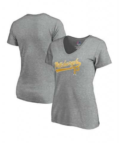 Women's Heathered Gray Pittsburgh Pirates Showtime V-Neck T-shirt Heathered Gray $16.80 Tops