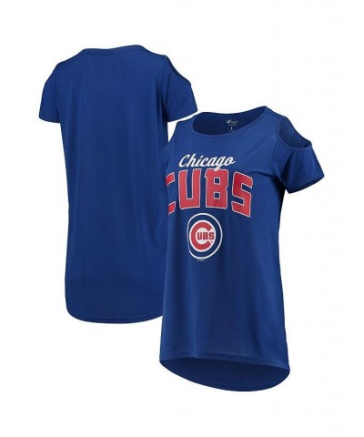 Women's Royal Chicago Cubs Clear the Bases Cold Shoulder T-shirt Royal $21.60 Tops