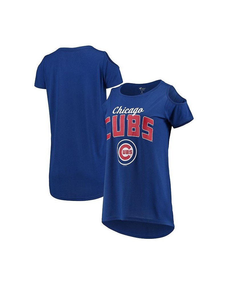 Women's Royal Chicago Cubs Clear the Bases Cold Shoulder T-shirt Royal $21.60 Tops