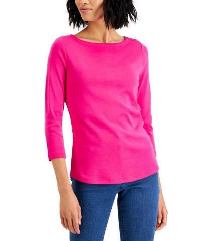 Petite Pima Cotton Button-Shoulder Top Pink Tutu $11.02 Tops