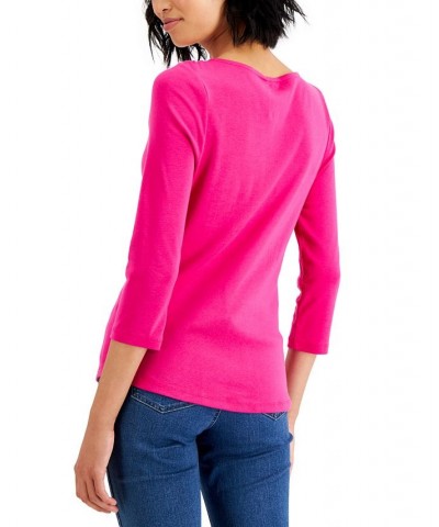 Petite Pima Cotton Button-Shoulder Top Pink Tutu $11.02 Tops