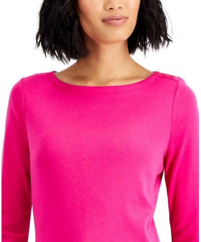 Petite Pima Cotton Button-Shoulder Top Pink Tutu $11.02 Tops