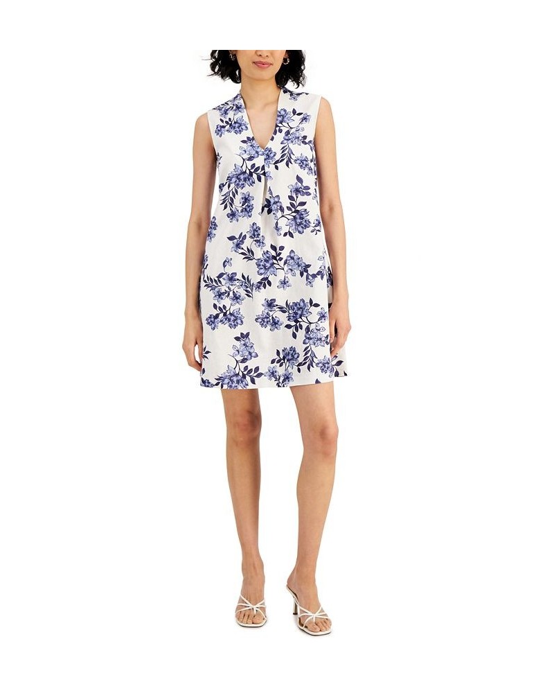 Petite Floral-Print Sleeveless Shift Dress Denim $37.92 Dresses