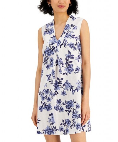 Petite Floral-Print Sleeveless Shift Dress Denim $37.92 Dresses