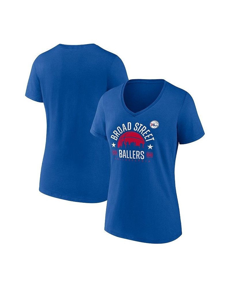 Women's Branded Royal Philadelphia 76ers Hometown Collection Broad Street Ballers V-Neck T-shirt Royal $16.40 Tops