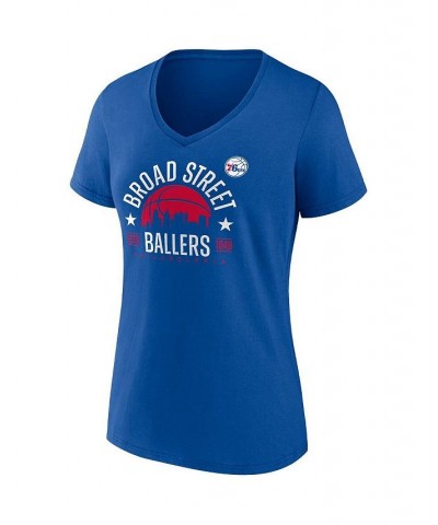 Women's Branded Royal Philadelphia 76ers Hometown Collection Broad Street Ballers V-Neck T-shirt Royal $16.40 Tops