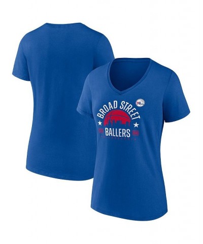 Women's Branded Royal Philadelphia 76ers Hometown Collection Broad Street Ballers V-Neck T-shirt Royal $16.40 Tops